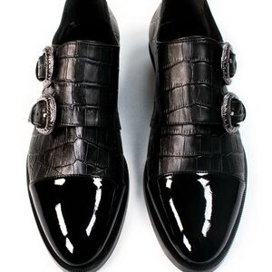 Vegan Leather Mock Croc Monk Straps Shoes Moccasins Sz 37